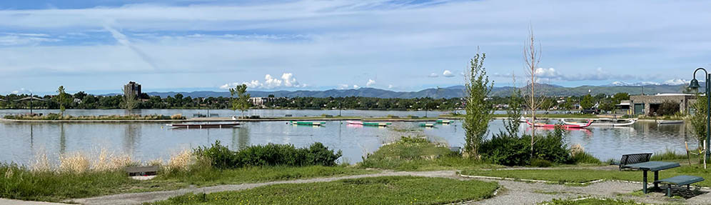 Panoramic view of Sloan's Lake on a sunny day.